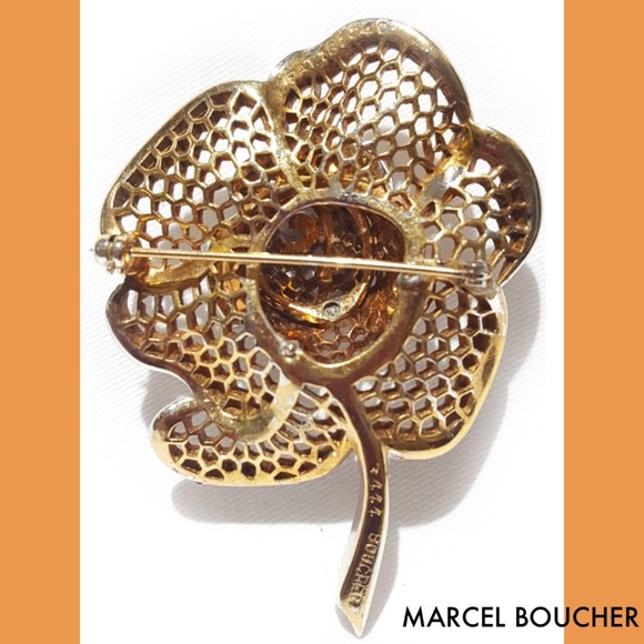 Marcel Boucher Rose Flower Rhinestone Brooch Pin - Picture 2 of 3